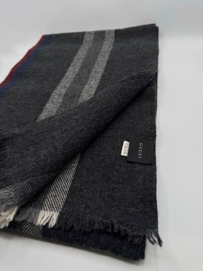 GUCCI ウールカシミヤマフラー グレー