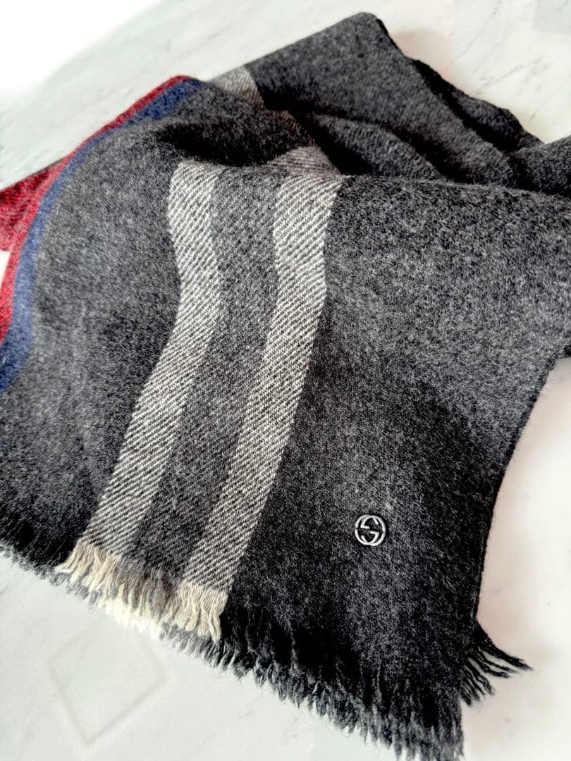 GUCCI ウールカシミヤマフラー グレー