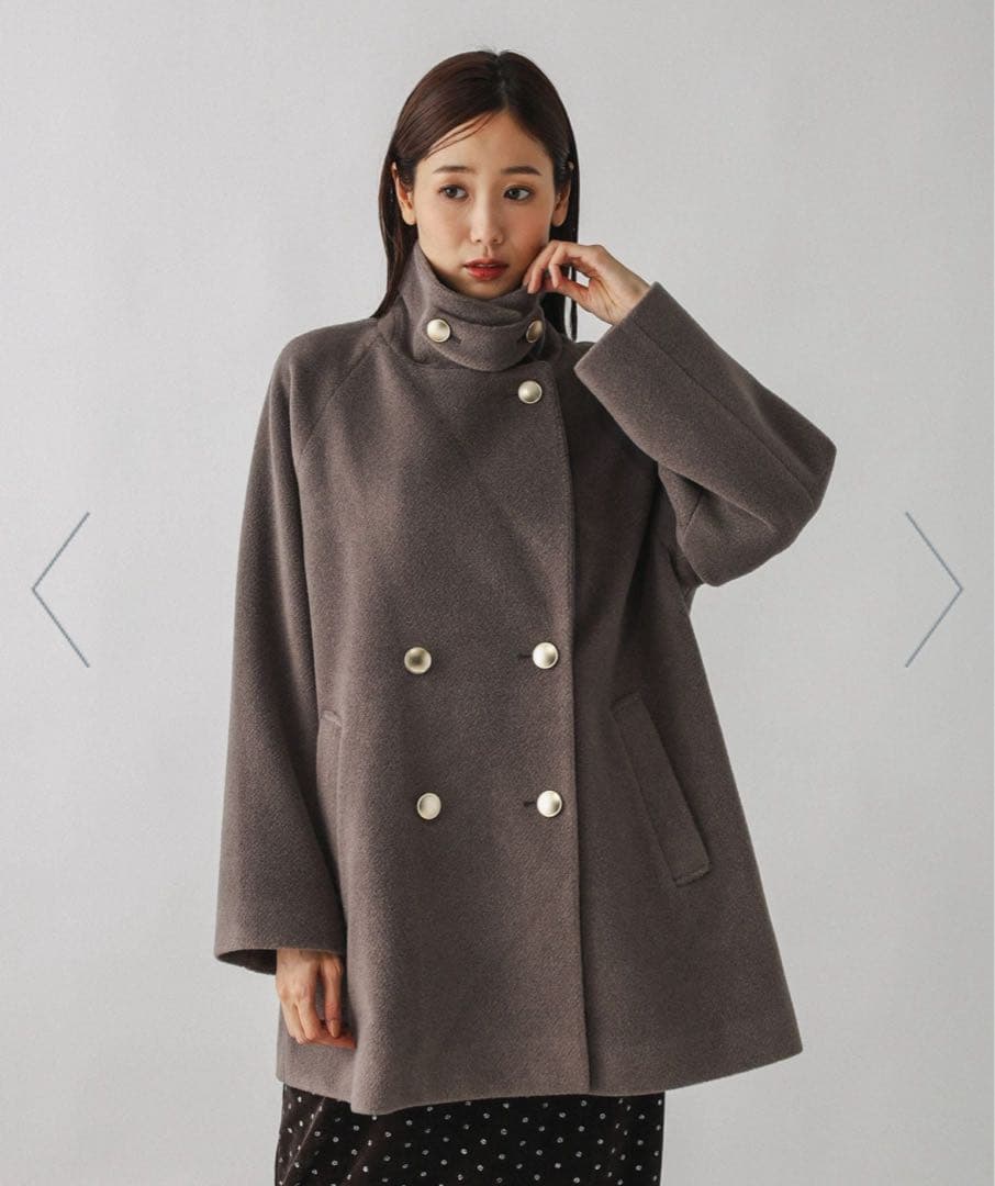 軽やかストレッチ襟2WAY ミドルコート ブラウン　グローバルワーク