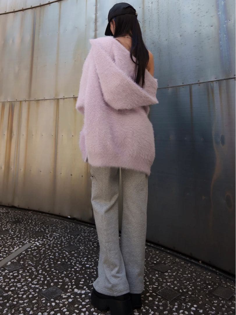 Glam Lips SHAGGY ボンディング KNIT ZIP フーディー