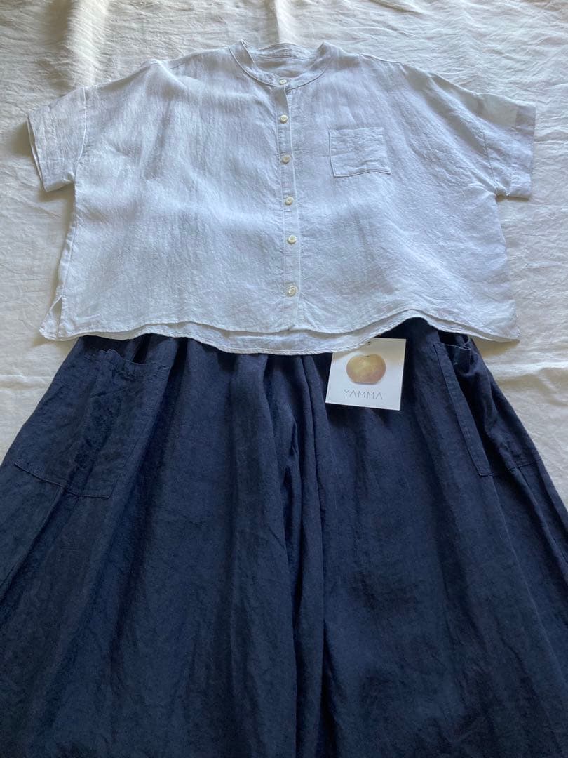 ヤンマ産業 リネンキュロットパンツ プラス10㎝丈 (ネイビー)