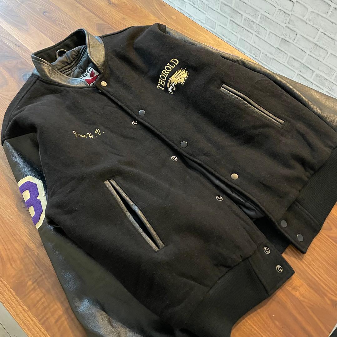 ブロック大学フットボールチームアワードジャケット　リアルレザー　ウール　L