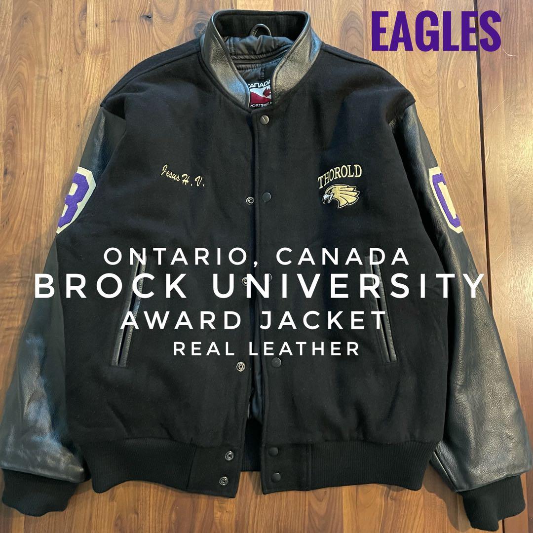 ブロック大学フットボールチームアワードジャケット　リアルレザー　ウール　L