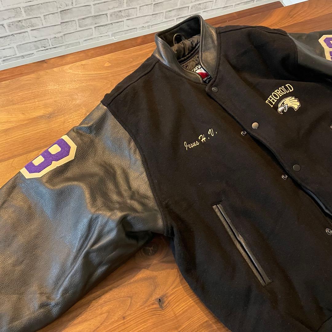 ブロック大学フットボールチームアワードジャケット　リアルレザー　ウール　L