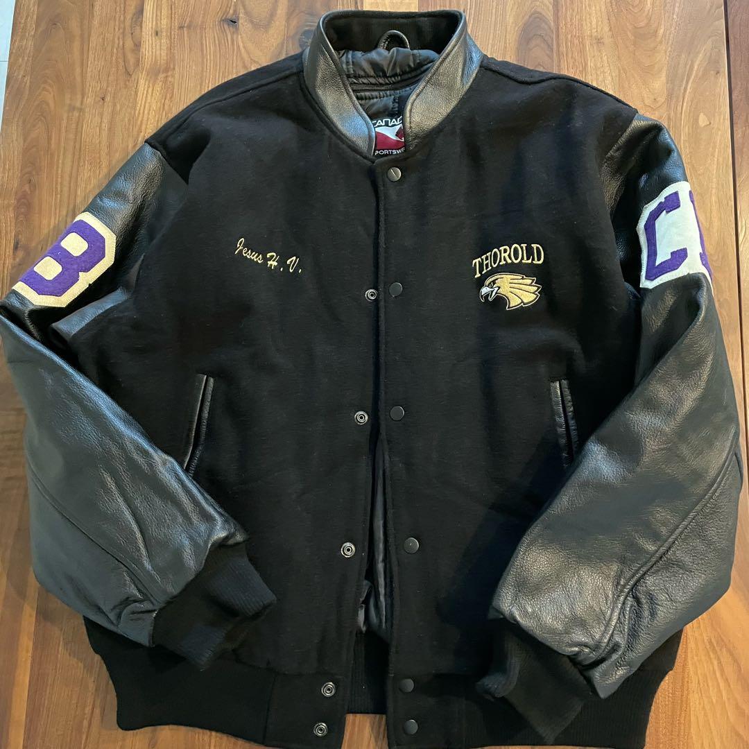 ブロック大学フットボールチームアワードジャケット　リアルレザー　ウール　L