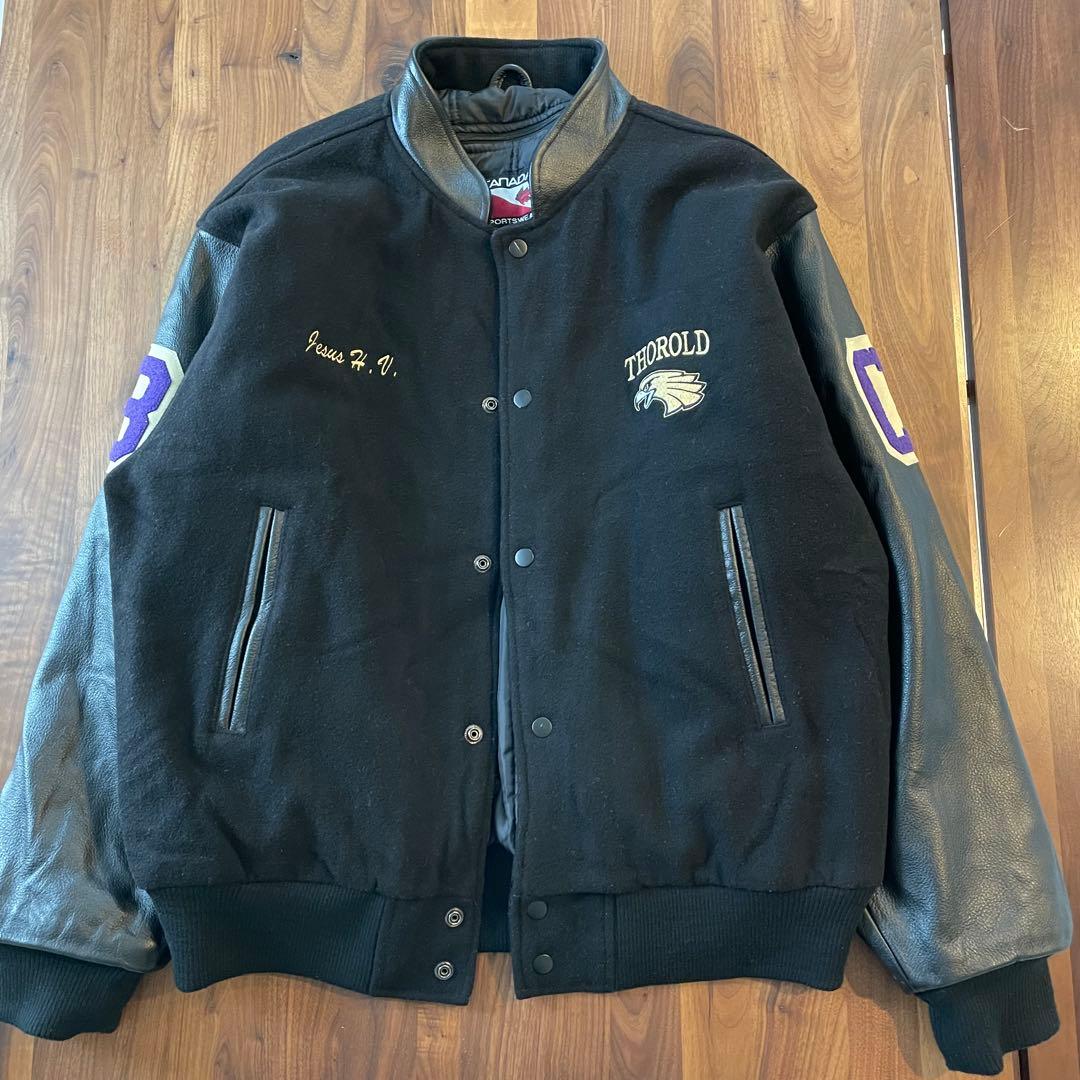 ブロック大学フットボールチームアワードジャケット　リアルレザー　ウール　L