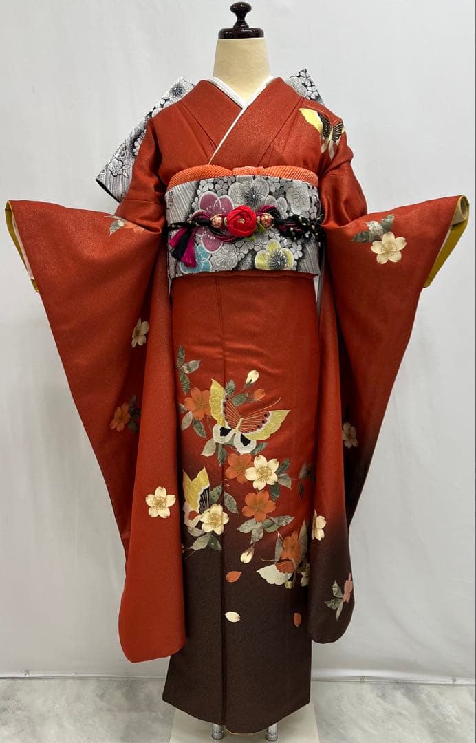 振り袖　フルセット　長襦袢付　成人式　金彩加工　ラメ入り　焼箔　長尺袋帯　712