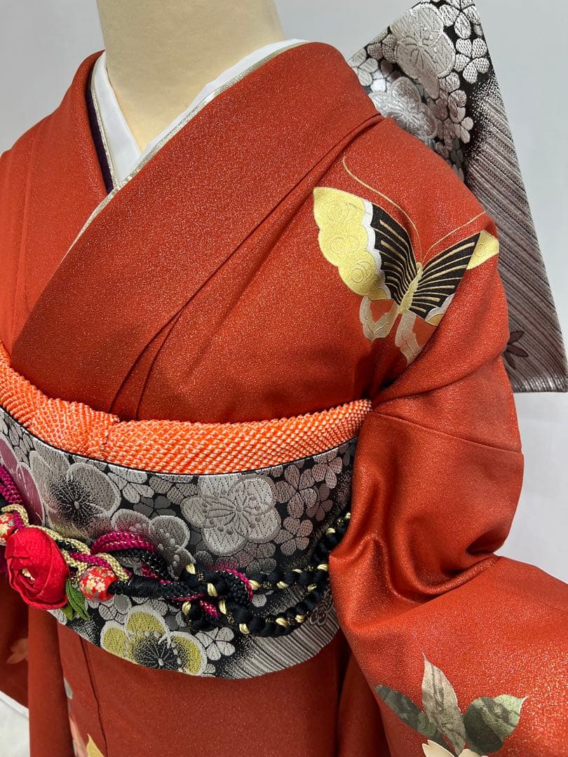 振り袖　フルセット　長襦袢付　成人式　金彩加工　ラメ入り　焼箔　長尺袋帯　712