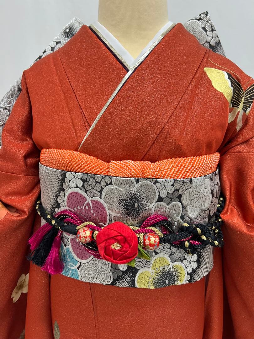 振り袖　フルセット　長襦袢付　成人式　金彩加工　ラメ入り　焼箔　長尺袋帯　712