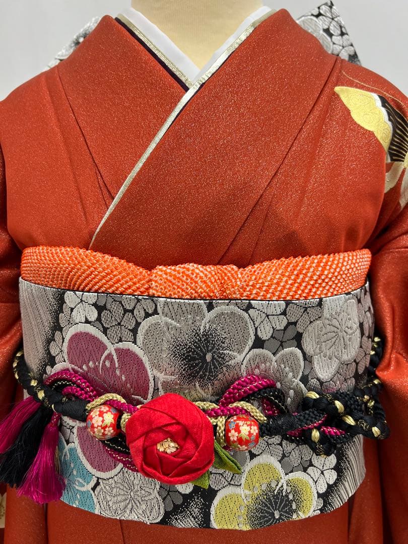 振り袖　フルセット　長襦袢付　成人式　金彩加工　ラメ入り　焼箔　長尺袋帯　712