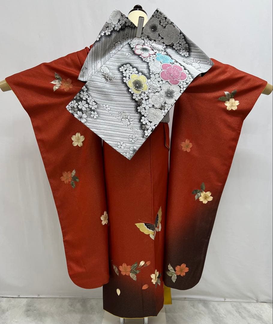 振り袖　フルセット　長襦袢付　成人式　金彩加工　ラメ入り　焼箔　長尺袋帯　712