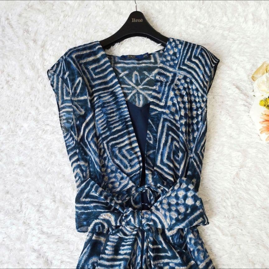 美品 ポロラルフローレン　ワンピース　マキシ丈　シルク100　リボン　総柄　M