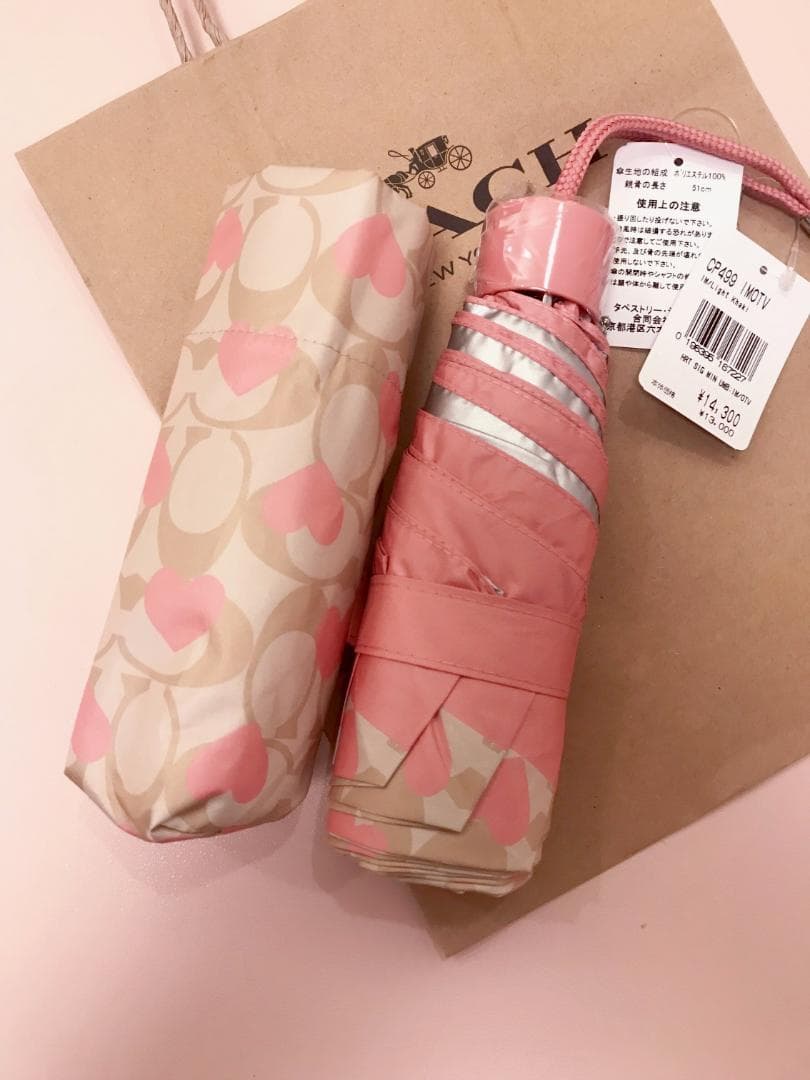ともこ 新品coach UVカット ミニ アンブレラ シグネチャー ハート