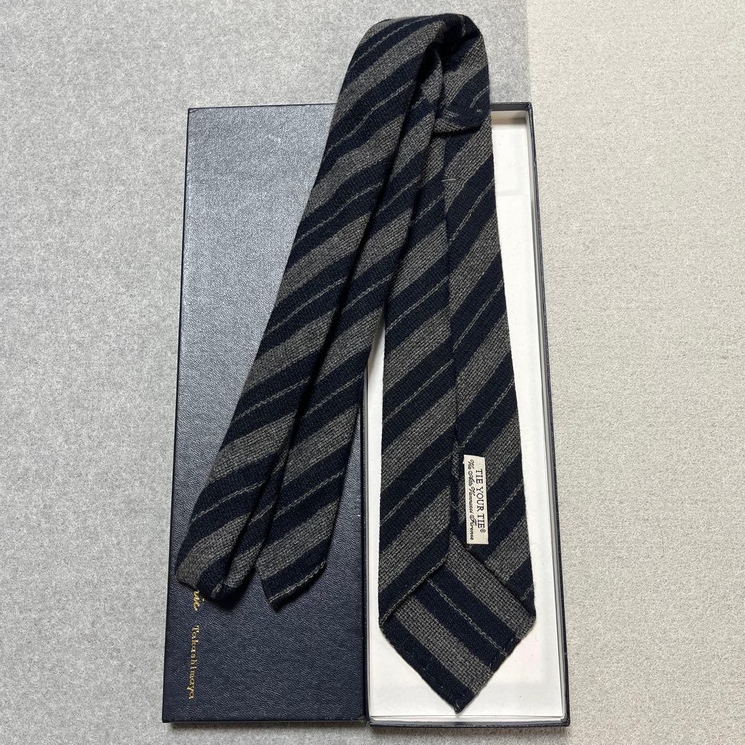 タイユアタイ　ネクタイ　グレー　ストライプカシミヤ　セッテピエゲ