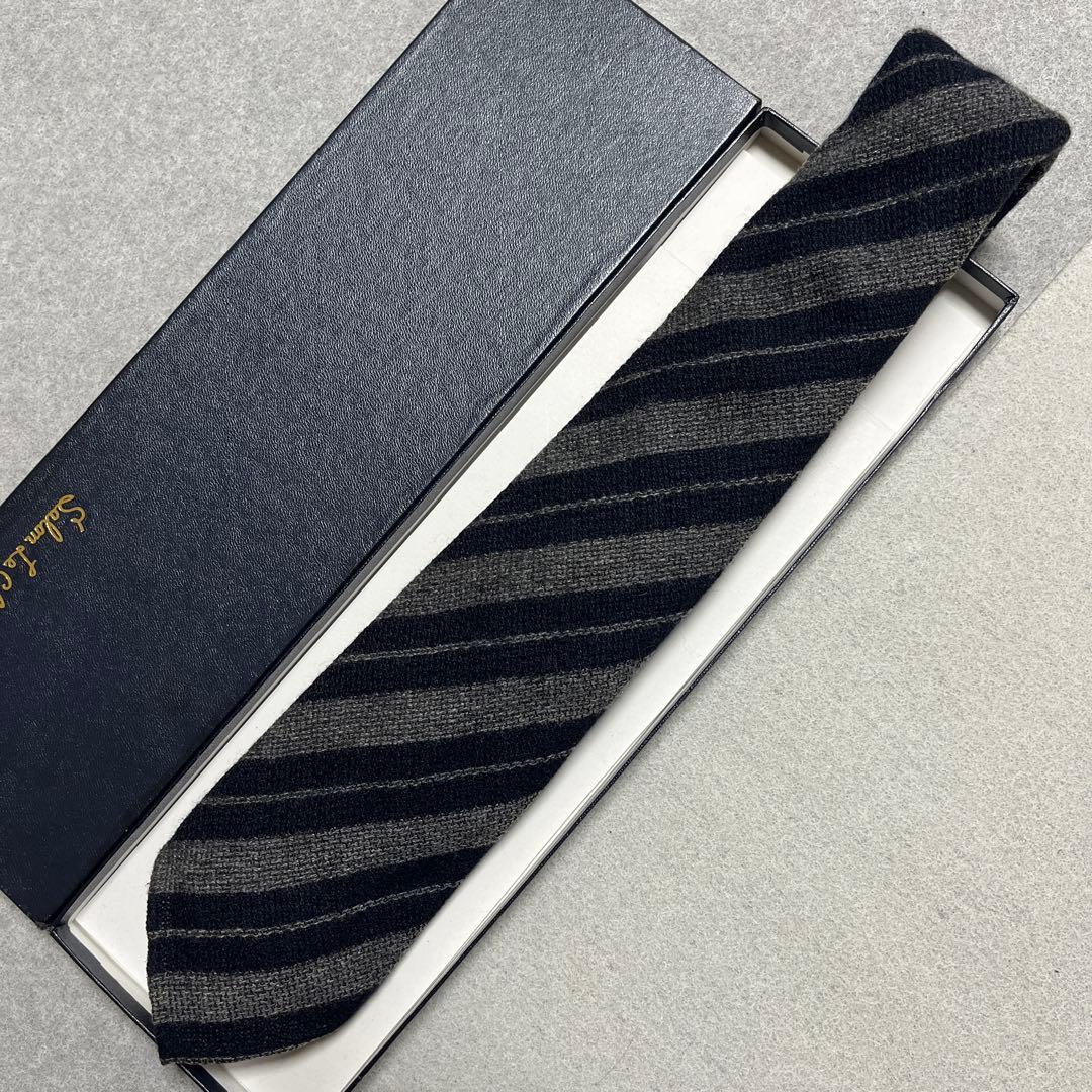タイユアタイ　ネクタイ　グレー　ストライプカシミヤ　セッテピエゲ