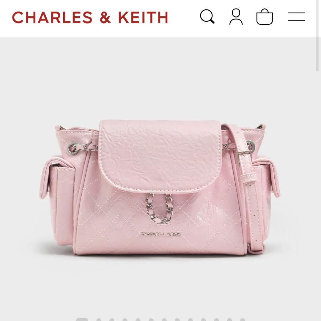 新品CHARLES & KEITH Duo2wayフロントフラップバック ピンク