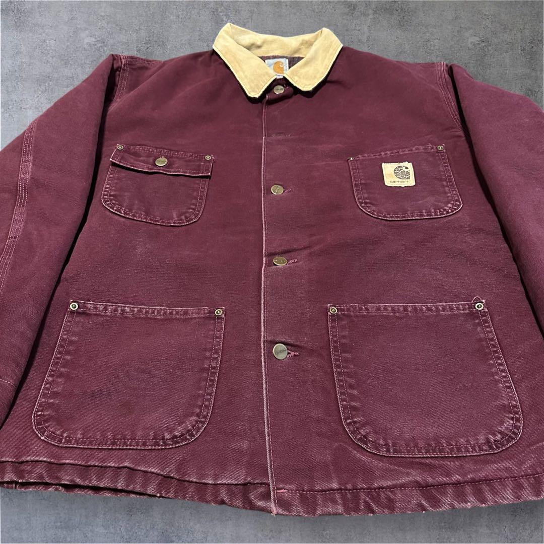 90s 星タグ carhartt チョアコート カバーオール ワイン ボルドー