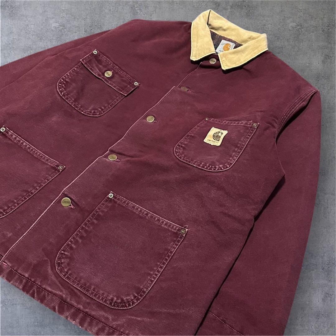 90s 星タグ carhartt チョアコート カバーオール ワイン ボルドー