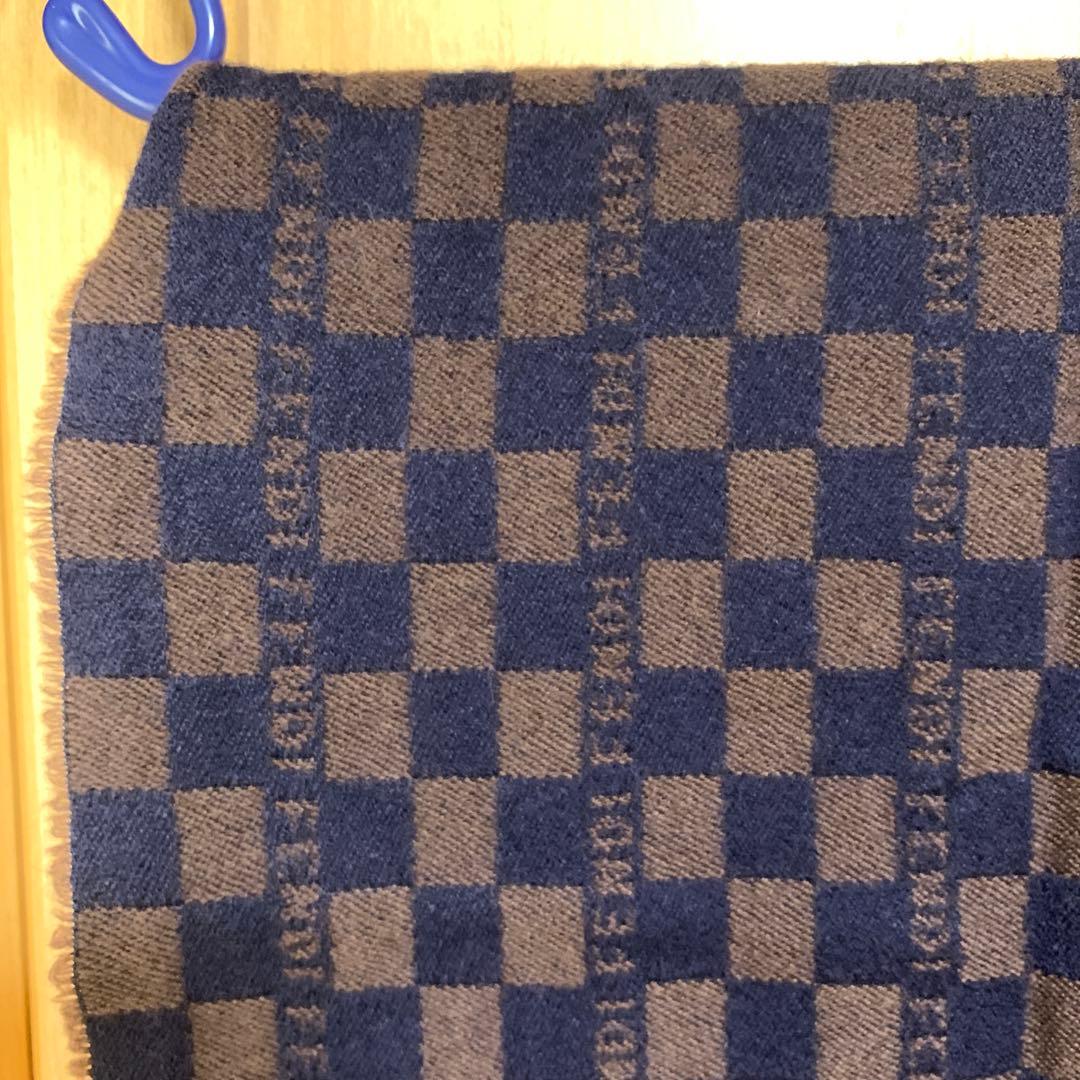 【美品】FENDIフェンディマフラーチェッカー柄 ウールマフラーストールショール