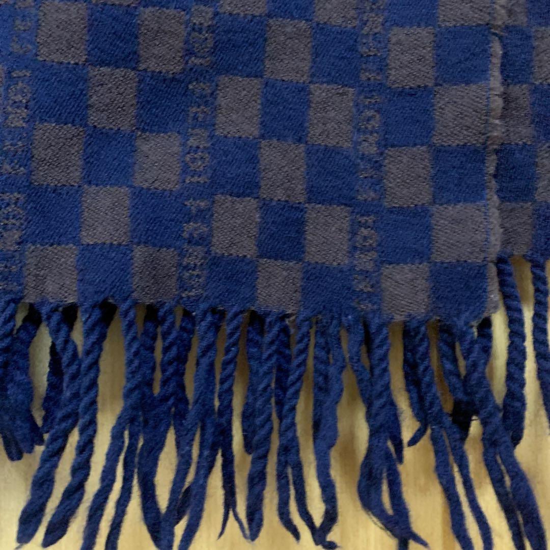 【美品】FENDIフェンディマフラーチェッカー柄 ウールマフラーストールショール