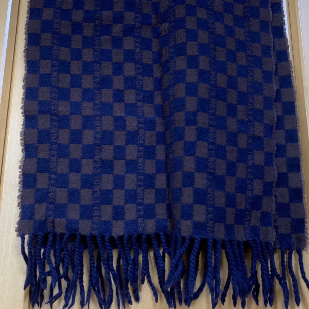 【美品】FENDIフェンディマフラーチェッカー柄 ウールマフラーストールショール