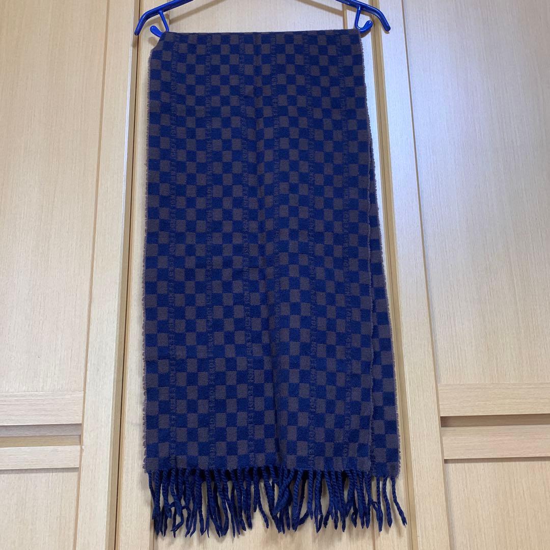 【美品】FENDIフェンディマフラーチェッカー柄 ウールマフラーストールショール