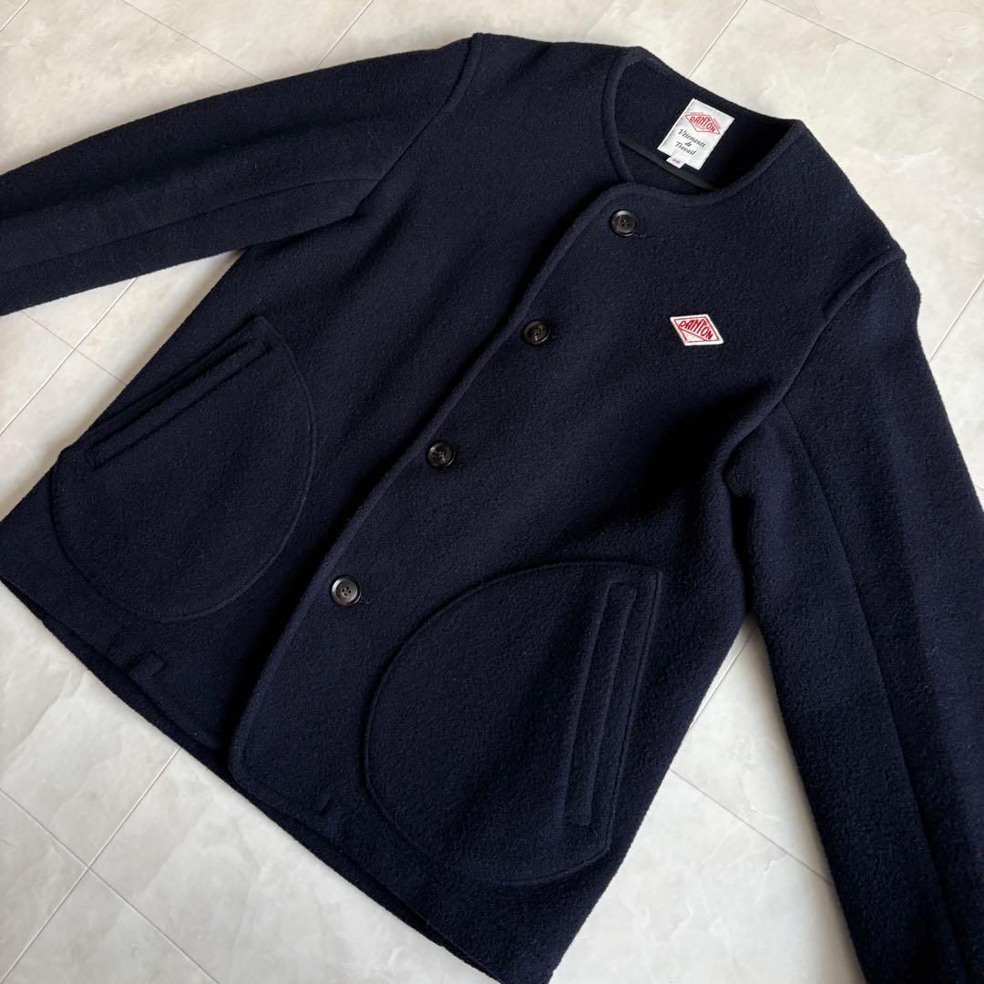 美品✨ DANTON ウールモッサ ノーカラージャケット 紺38 丸ポケット