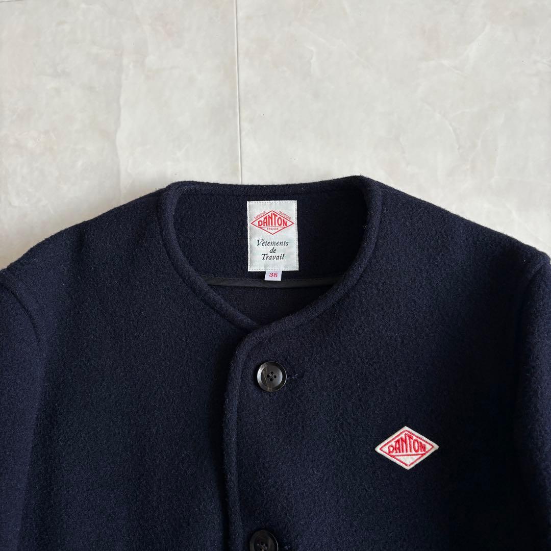 美品✨ DANTON ウールモッサ ノーカラージャケット 紺38 丸ポケット