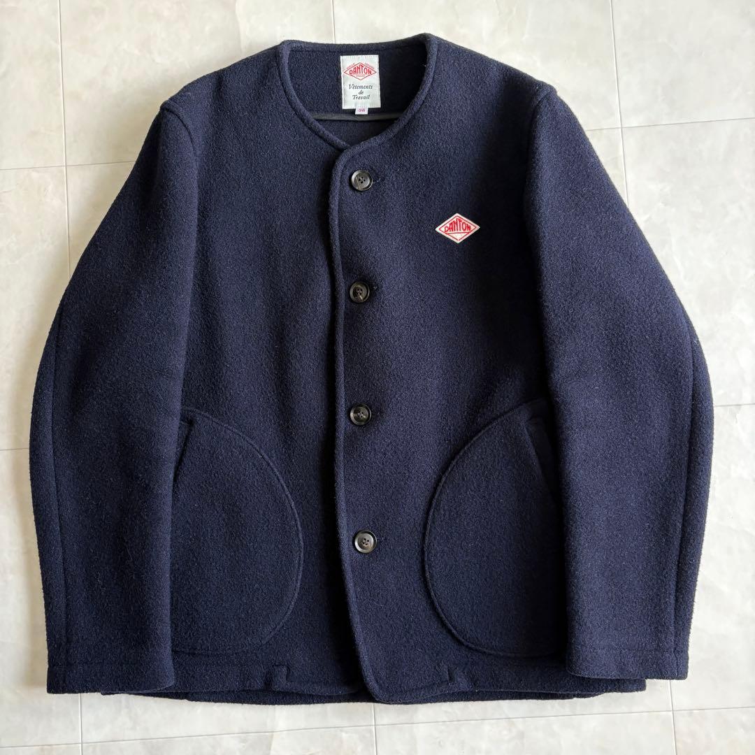美品✨ DANTON ウールモッサ ノーカラージャケット 紺38 丸ポケット