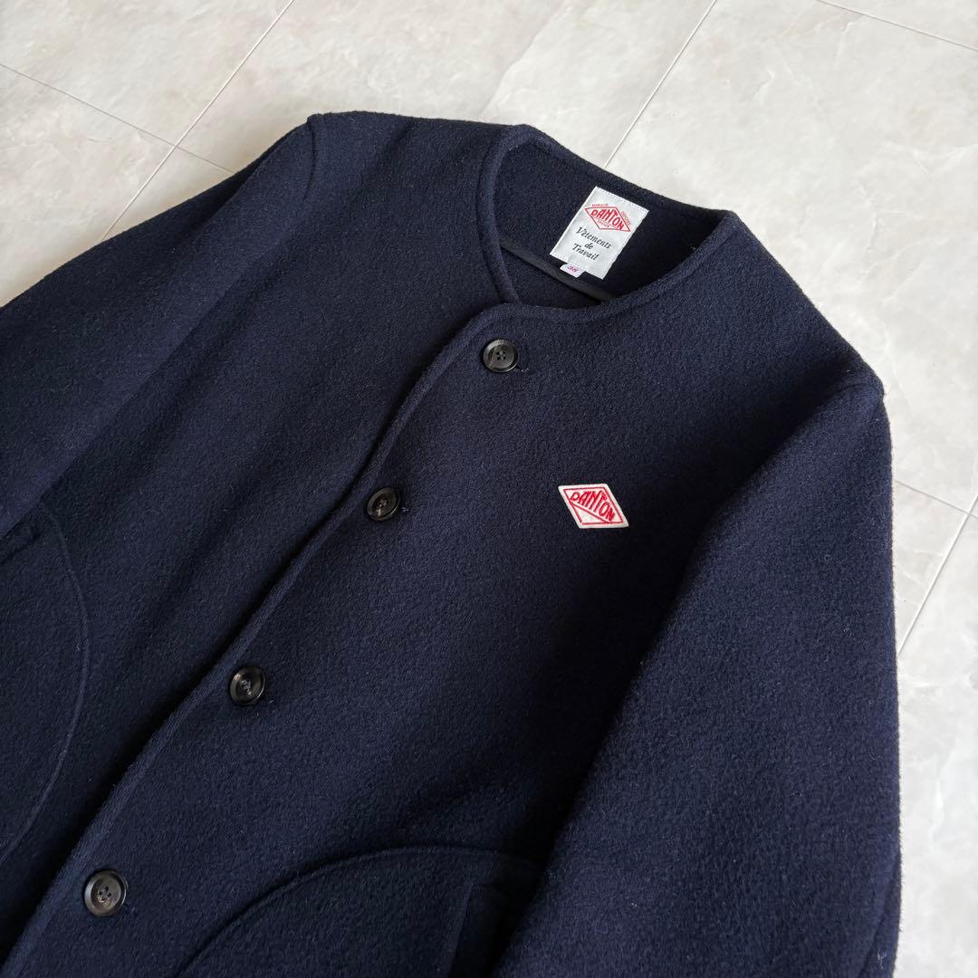 美品✨ DANTON ウールモッサ ノーカラージャケット 紺38 丸ポケット