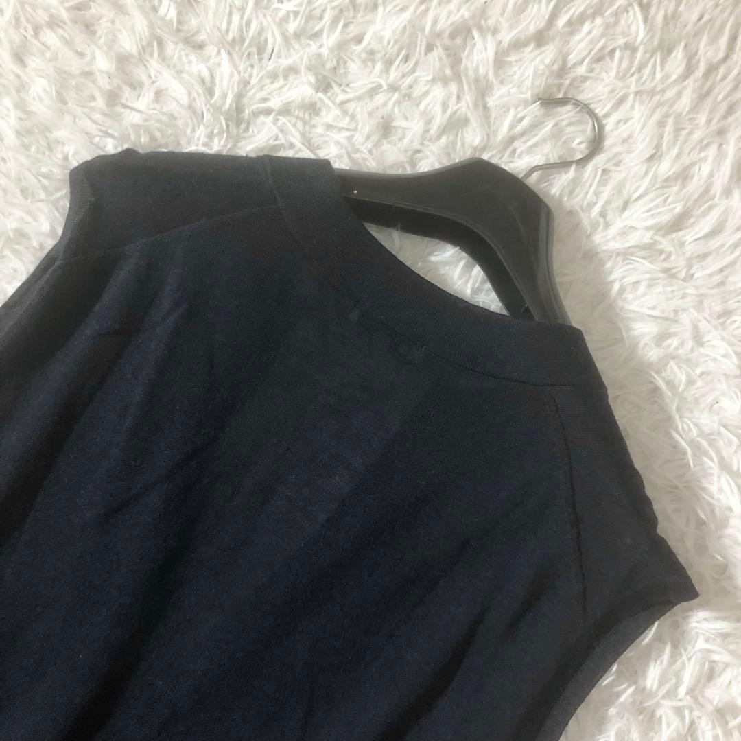 新品未使用 ピッコーネ 24SS 麻混ロングニットベスト ロゴ刺繍 ネイビー