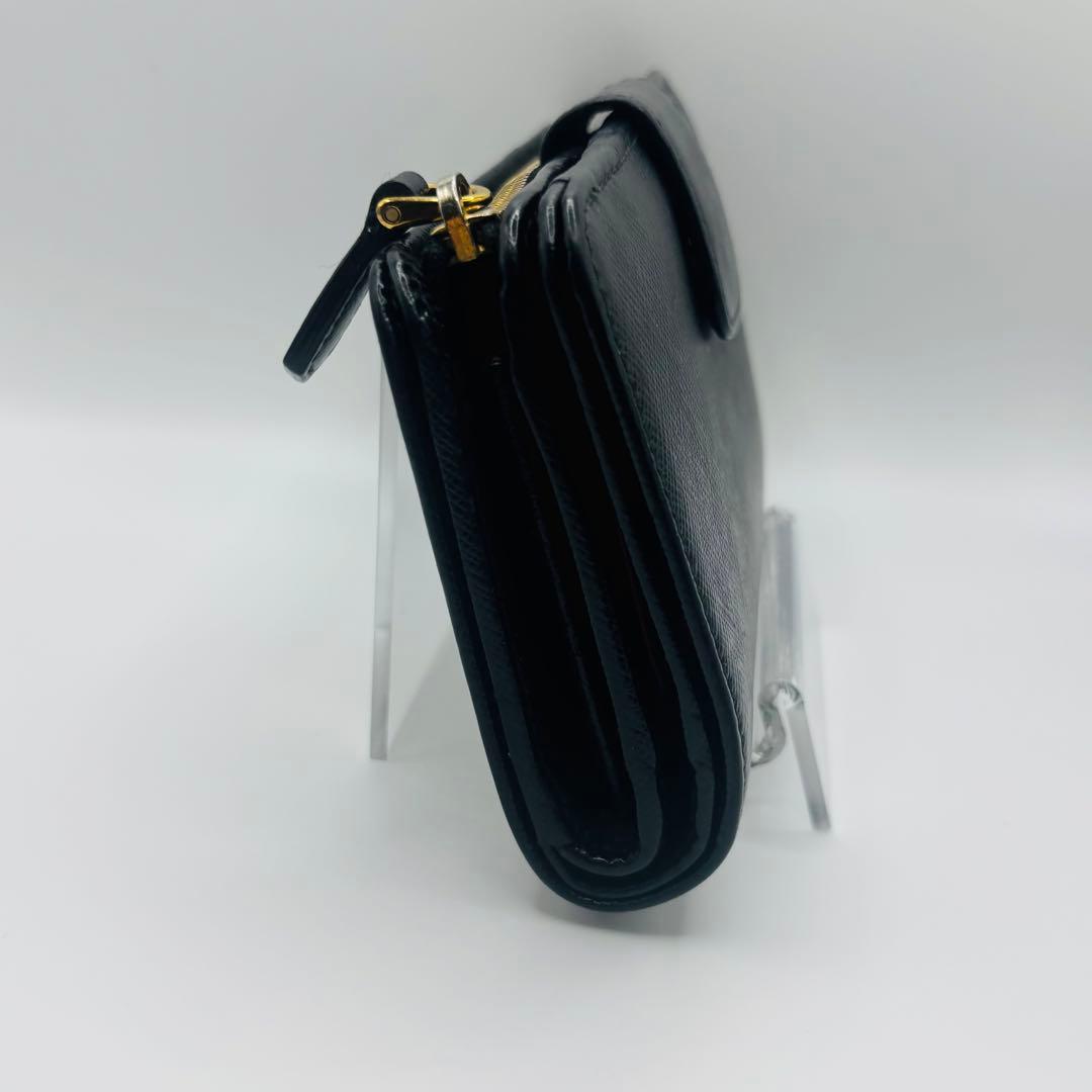 希少◎ PRADA プラダ サフィアーノ レザー 折り財布 ブラック ロゴ