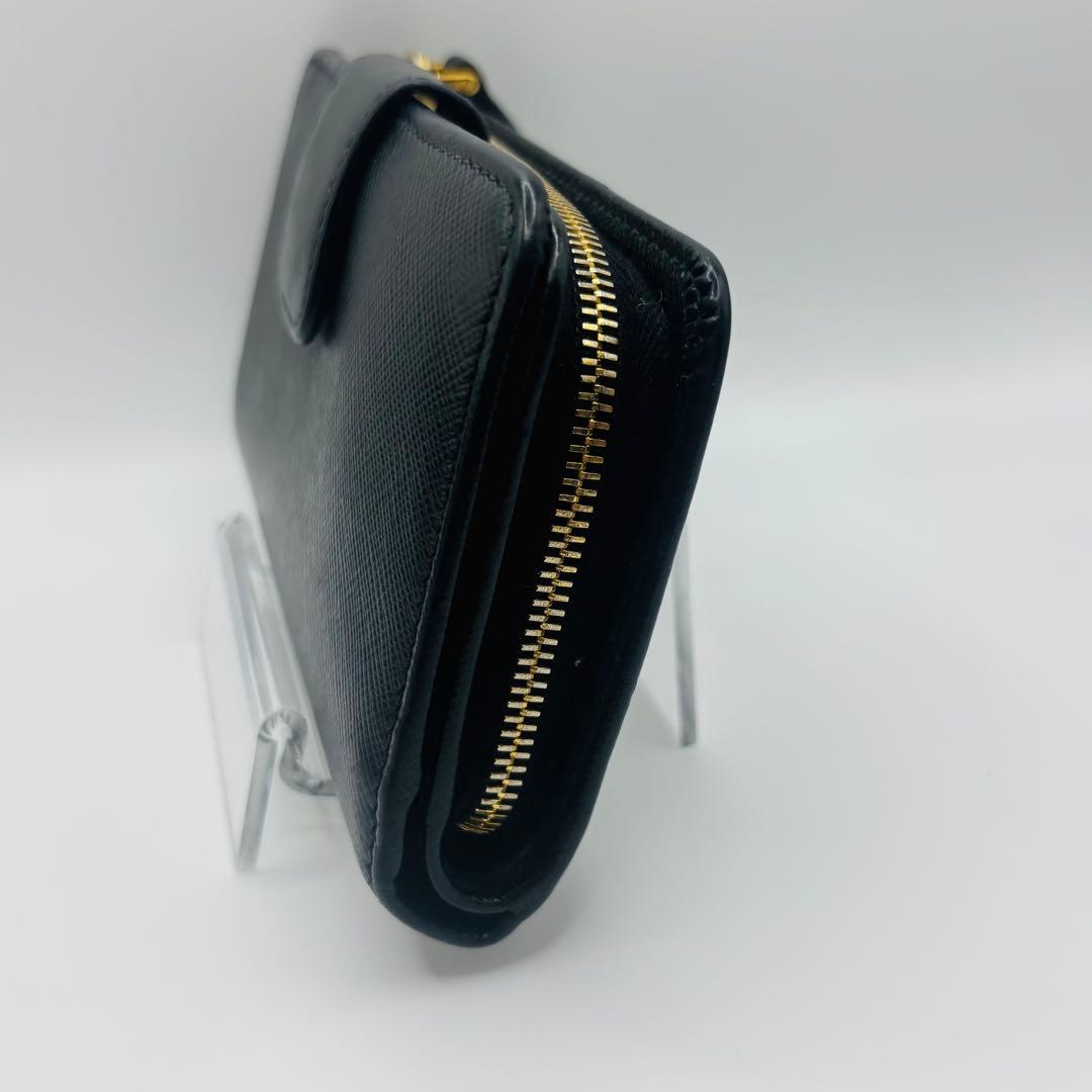 希少◎ PRADA プラダ サフィアーノ レザー 折り財布 ブラック ロゴ