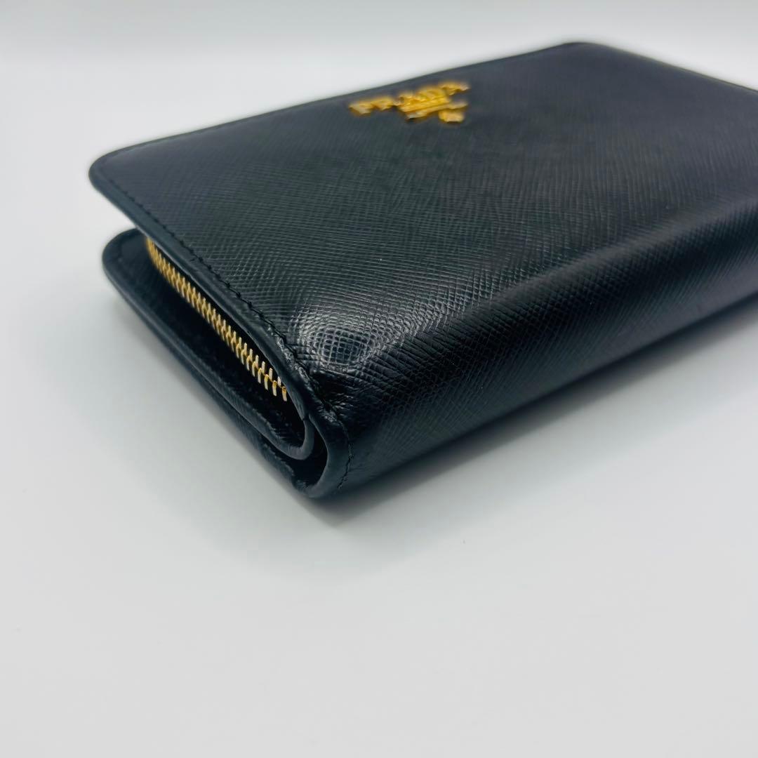希少◎ PRADA プラダ サフィアーノ レザー 折り財布 ブラック ロゴ