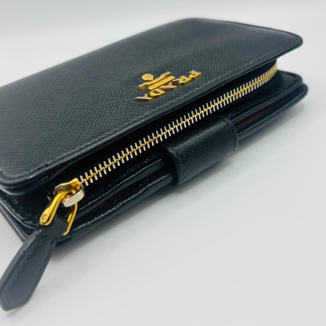 希少◎ PRADA プラダ サフィアーノ レザー 折り財布 ブラック ロゴ