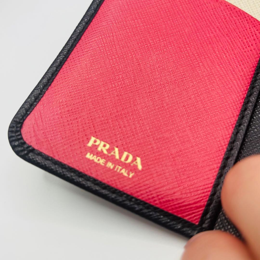 希少◎ PRADA プラダ サフィアーノ レザー 折り財布 ブラック ロゴ