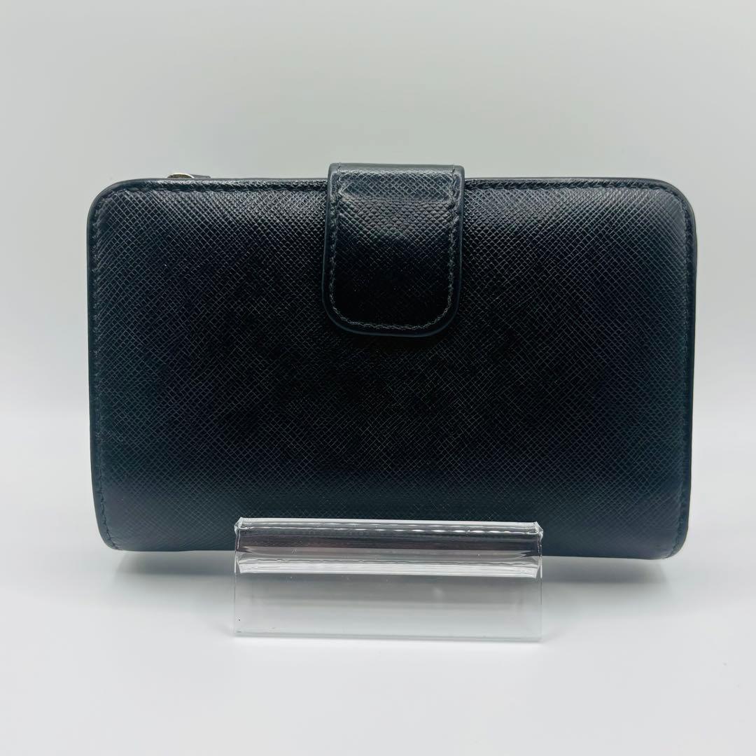 希少◎ PRADA プラダ サフィアーノ レザー 折り財布 ブラック ロゴ
