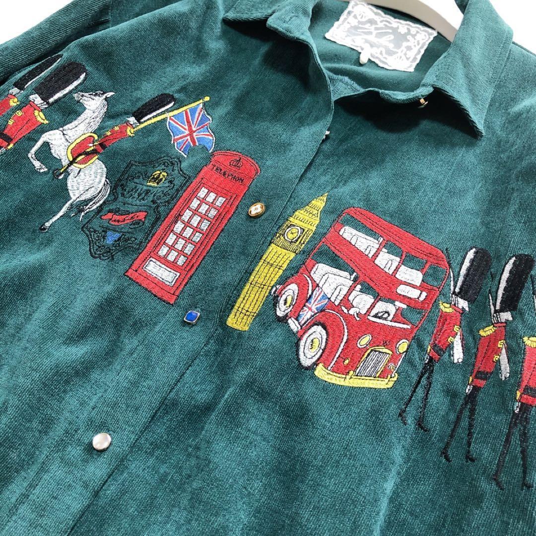 ScoLar*スカラー　襟付きロングワンピース　コーデュロイ　ロンドン柄　M