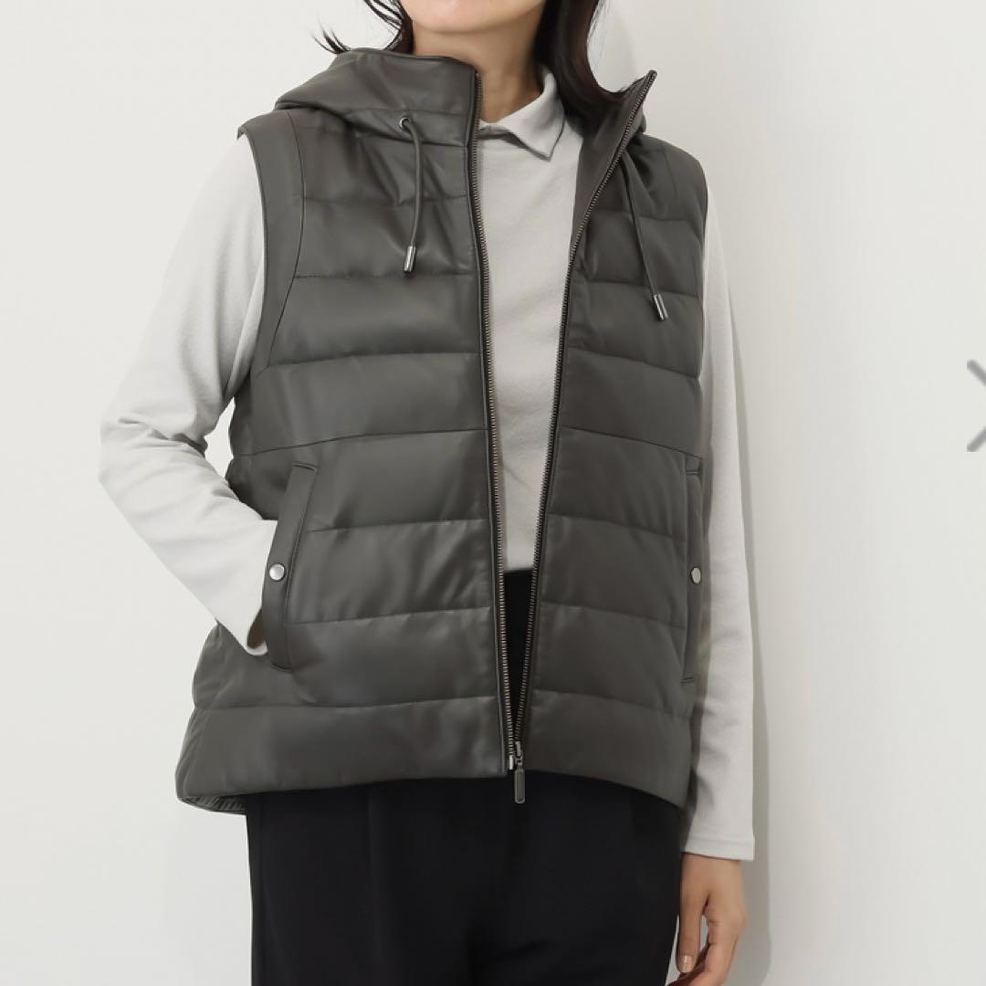 新品！元町ゼラール ソフトラムレザー ダウンベスト　セピア