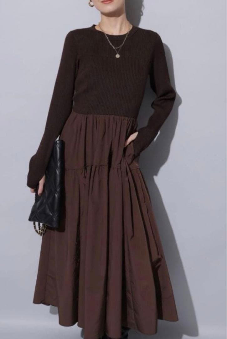 アルページュストーリー　タフタドッキングワンピース 茶色