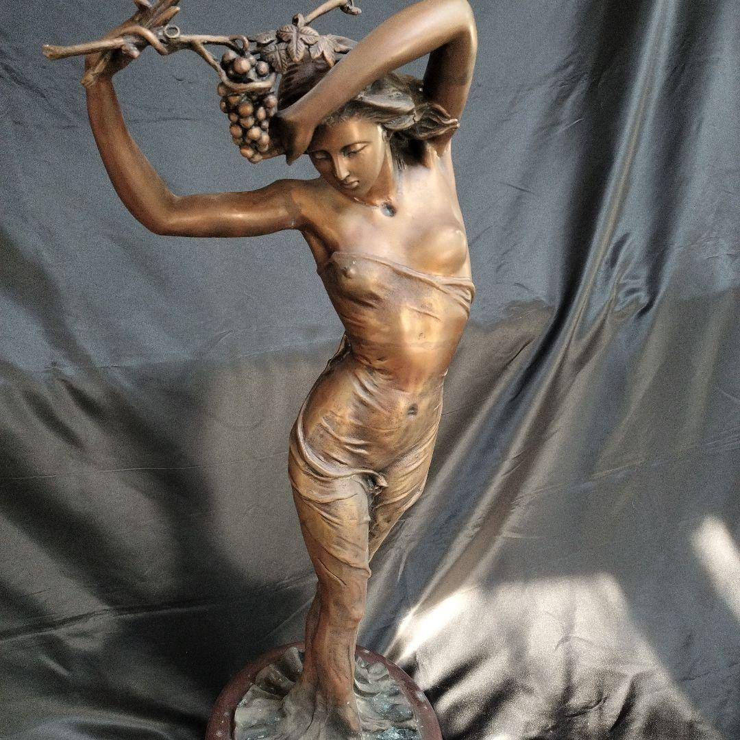 ブロンズ彫刻 約100cm 約21kg 高岡銅器 葡萄をかざした少女 美術品