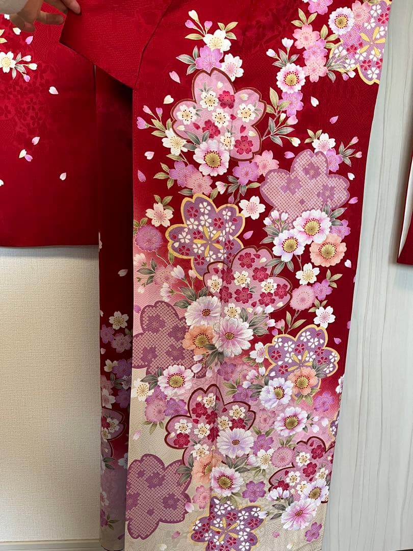 【12/30〜1/5限定価格！】13点セット　振袖フルセット　赤　桜柄