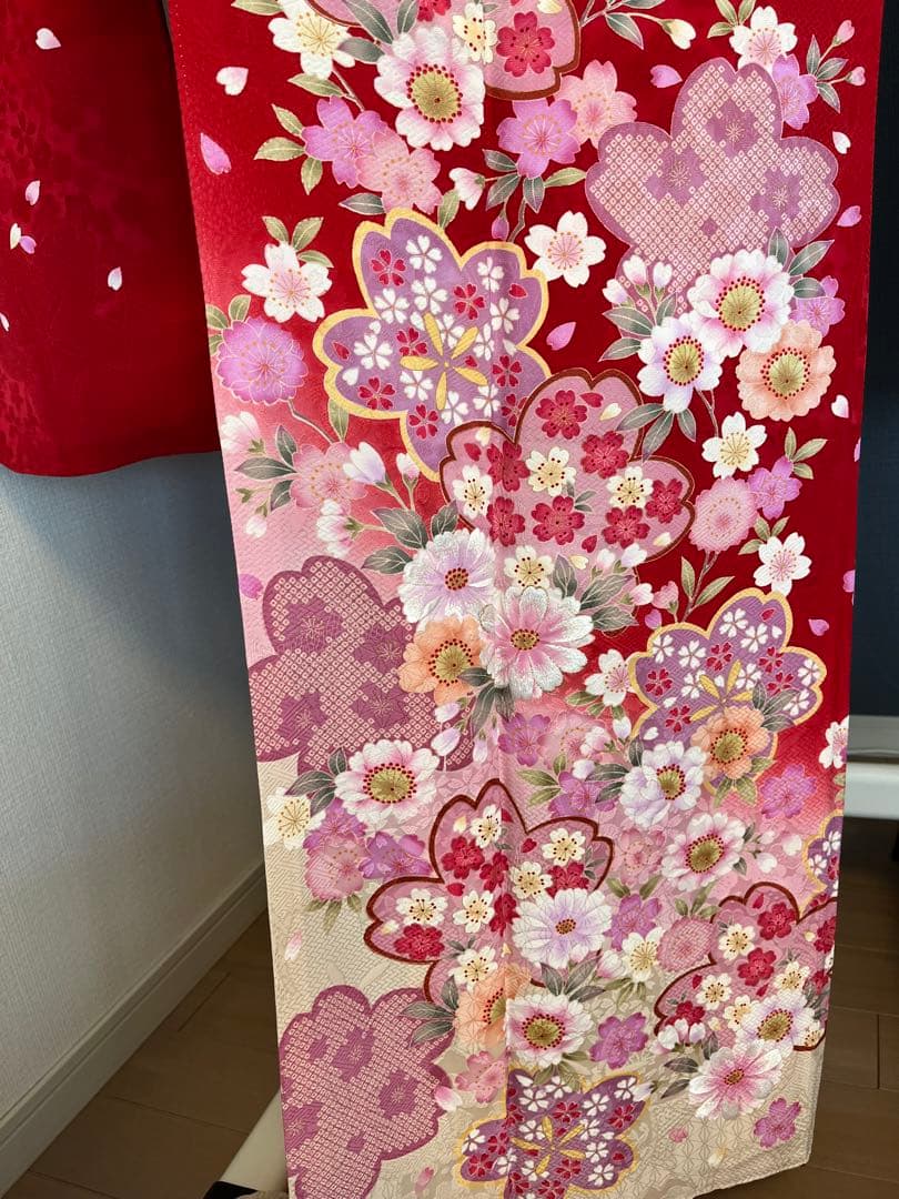 【12/30〜1/5限定価格！】13点セット　振袖フルセット　赤　桜柄