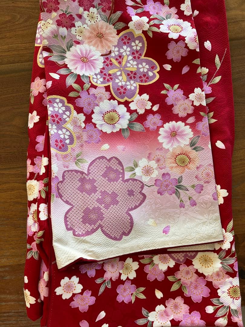 【12/30〜1/5限定価格！】13点セット　振袖フルセット　赤　桜柄