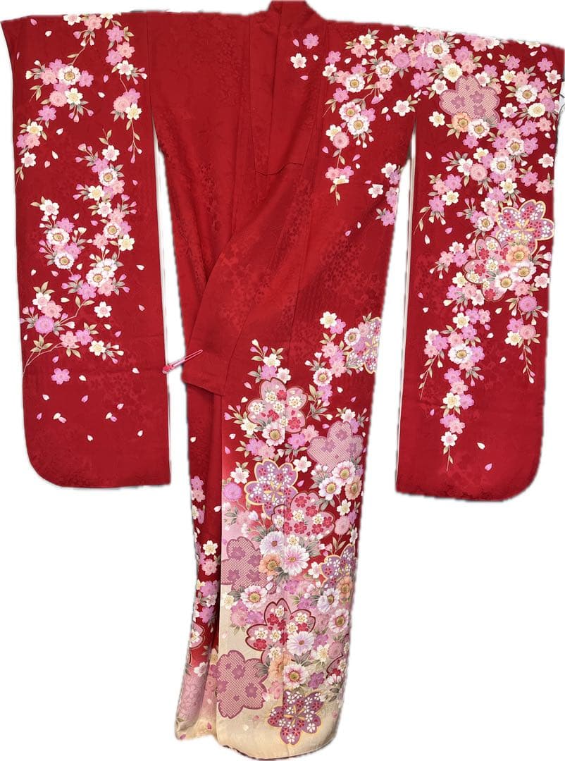 【12/30〜1/5限定価格！】13点セット　振袖フルセット　赤　桜柄