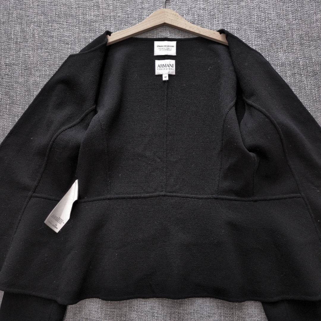 アルマーニ　国内正規　ウール　ペプラム　ノーカラーニットジャケット　美シルエット