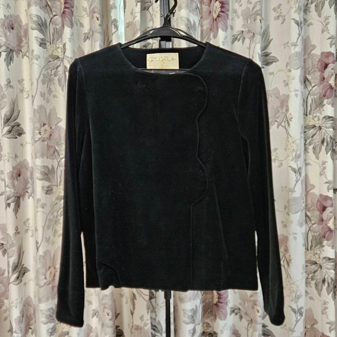 フランシュリッペ　ノーカラーベロア調ジャケット（くまモチーフ） M 黒　新品