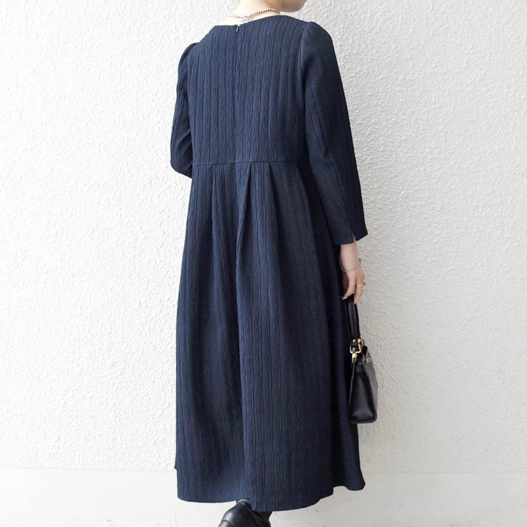 【完売品】SHIPS anyジャカードウエストタック ノーカラーワンピース