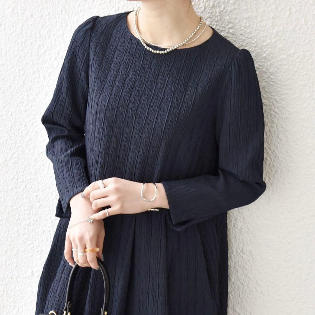 【完売品】SHIPS anyジャカードウエストタック ノーカラーワンピース