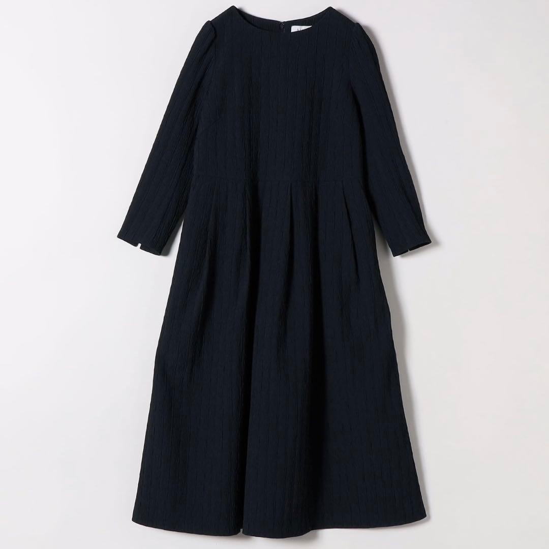 【完売品】SHIPS anyジャカードウエストタック ノーカラーワンピース